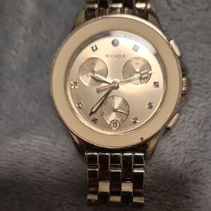Michele Silver Watch with Colorful Dial Details